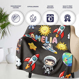 Cartoon Space Rockets Sun Earth Clouds Stars Seamless Dark Grey  Personalised Custom Name Super Soft Fleece Blanket Bed Sofa Throw