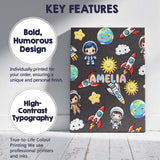 Personalised Name Cartoon Space Rockets Sun Custom  Bespoke Interior Contemporary Canvas Wall Art Print Decor Picture Ready to Hang