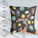 Custom Name Cartoon Space Rockets Sun Earth Clouds Seamless Dark Square Filled Cushion Throw Pillow Sofa Bed Home Decor Zip Washable UK Made