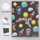 Personalised Name Cartoon Space Rockets Sun Custom  Bespoke Interior Contemporary Canvas Wall Art Print Decor Picture Ready to Hang