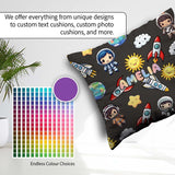 Custom Name Cartoon Space Rockets Sun Earth Clouds Seamless Dark Square Filled Cushion Throw Pillow Sofa Bed Home Decor Zip Washable UK Made