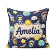 Custom Name Cartoon Space Rockets Sun Earth Clouds Seamless Navy Square Filled Cushion Throw Pillow Sofa Bed Home Decor Zip Washable UK Made