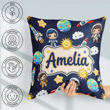 Custom Name Cartoon Space Rockets Sun Earth Clouds Seamless Navy Square Filled Cushion Throw Pillow Sofa Bed Home Decor Zip Washable UK Made