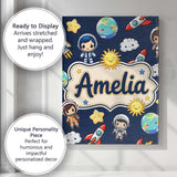 Personalised Name Cute Cartoon Space Custom Premium Decorative Design Modern Room Accent Canvas Wall Art Print Decor Picture Ready to Hang
