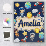 Personalised Name Cute Cartoon Space Custom Premium Decorative Design Modern Room Accent Canvas Wall Art Print Decor Picture Ready to Hang