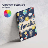 Personalised Name Cute Cartoon Space Custom Premium Decorative Design Modern Room Accent Canvas Wall Art Print Decor Picture Ready to Hang