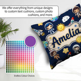 Custom Name Cartoon Space Rockets Sun Earth Clouds Seamless Navy Square Filled Cushion Throw Pillow Sofa Bed Home Decor Zip Washable UK Made