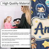 Cute Cartoon Space Rockets Sun Earth Clouds Stars Seamless Navy  Personalised Custom Name Super Soft Fleece Blanket Bed Sofa Throw