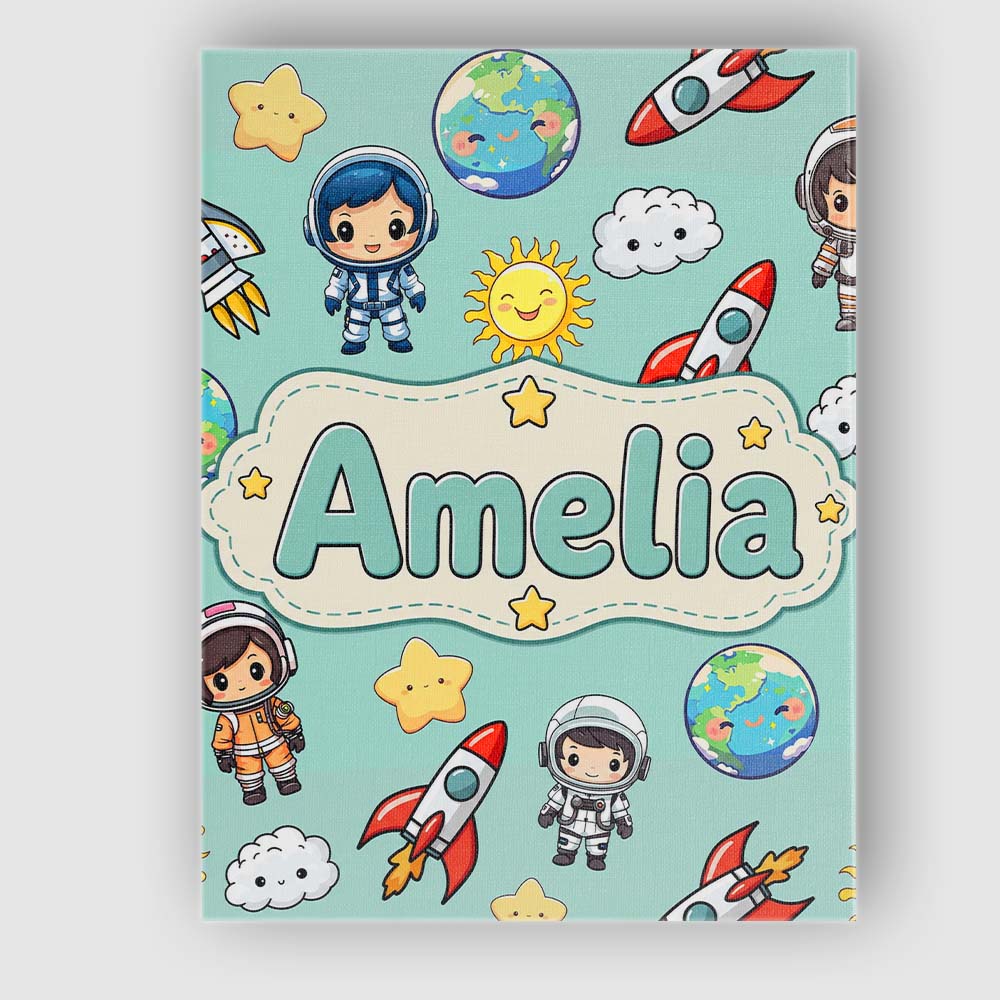 Personalised Name Cute Cartoon Space Custom Premium Decorative Design Modern Room Accent Canvas Wall Art Print Decor Picture Ready to Hang