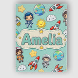 Personalised Name Cute Cartoon Space Custom Premium Decorative Design Modern Room Accent Canvas Wall Art Print Decor Picture Ready to Hang