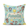 Custom Name Cartoon Space Rockets Sun Earth Clouds Seamless Mint Square Filled Cushion Throw Pillow Sofa Bed Home Decor Zip Washable UK Made