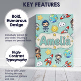 Personalised Name Cute Cartoon Space Custom Premium Decorative Design Modern Room Accent Canvas Wall Art Print Decor Picture Ready to Hang