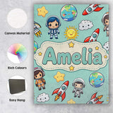 Personalised Name Cute Cartoon Space Custom Premium Decorative Design Modern Room Accent Canvas Wall Art Print Decor Picture Ready to Hang