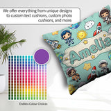 Custom Name Cartoon Space Rockets Sun Earth Clouds Seamless Mint Square Filled Cushion Throw Pillow Sofa Bed Home Decor Zip Washable UK Made