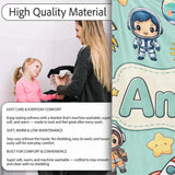 Cute Cartoon Space Rockets Sun Earth Clouds Stars Seamless Mint  Personalised Custom Name Super Soft Fleece Blanket Bed Sofa Throw