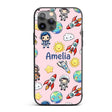 Cartoon Space Rockets Sun Earth Clouds Stars Custom Name Protective Phone Case Mobile Cover Durable Everyday Smartphone Shock Resistant