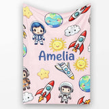 Cartoon Space Rockets Sun Earth Clouds Stars Seamless Blush Pink  Personalised Custom Name Super Soft Fleece Blanket Bed Sofa Throw
