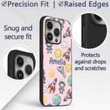 Cartoon Space Rockets Sun Earth Clouds Stars Custom Name Protective Phone Case Mobile Cover Durable Everyday Smartphone Shock Resistant