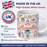 Personalized Custom Name Cute Kawaii Graduate Boy Science Art Supplies Seamless Pattern Cream 11oz Ceramic Coffee Tea Mug White Large Handle