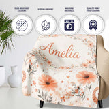 Cute Octopus Floral Seamless Pattern Charming  Decor Lovely  Personalised Custom Name Super Soft Fleece Blanket Bed Sofa Throw