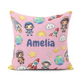 Custom Name Cartoon Space Rockets Sun Earth Clouds Seamless Soft Square Filled Cushion Throw Pillow Sofa Bed Home Decor Zip Washable UK Made
