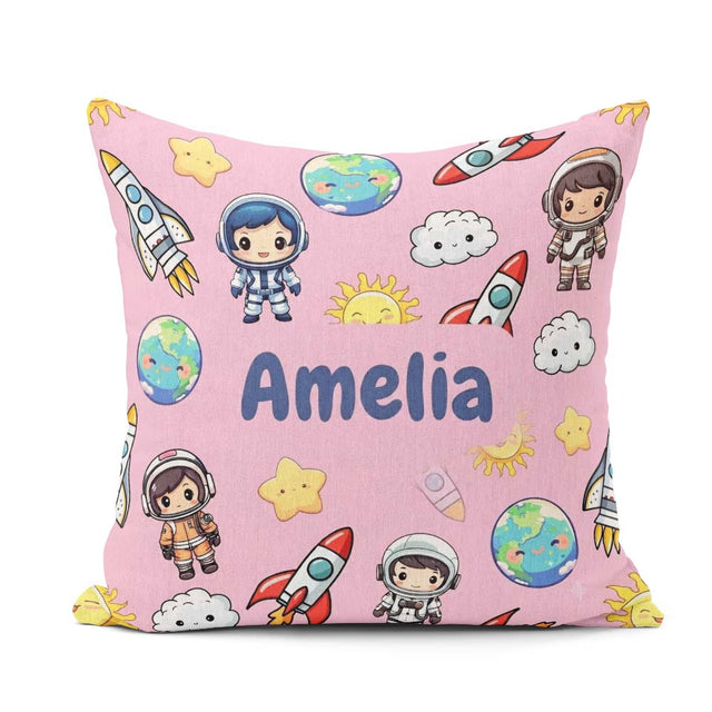 Custom Name Cartoon Space Rockets Sun Earth Clouds Seamless Soft Square Filled Cushion Throw Pillow Sofa Bed Home Decor Zip Washable UK Made