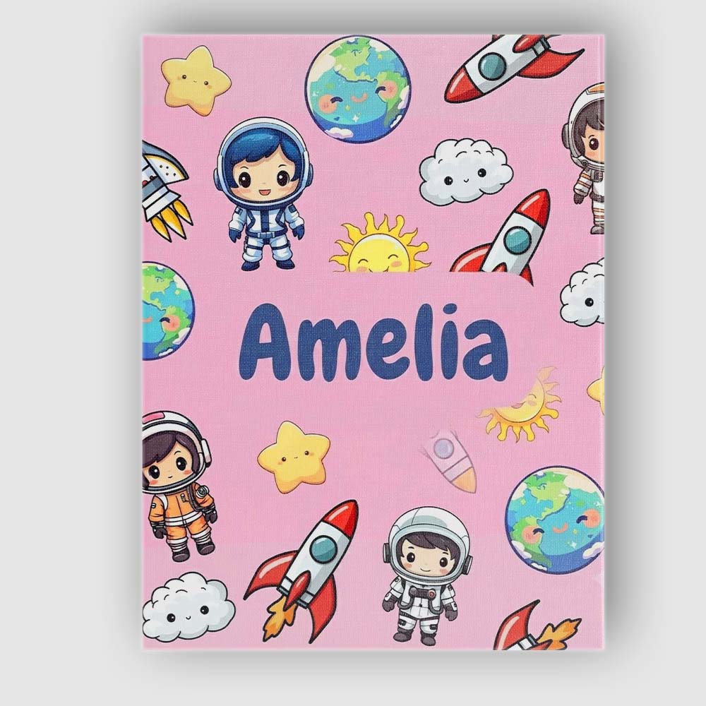 Personalised Name Cartoon Space Rockets Sun Custom  Bespoke Interior Contemporary Canvas Wall Art Print Decor Picture Ready to Hang