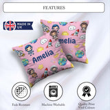 Custom Name Cartoon Space Rockets Sun Earth Clouds Seamless Soft Square Filled Cushion Throw Pillow Sofa Bed Home Decor Zip Washable UK Made