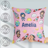 Custom Name Cartoon Space Rockets Sun Earth Clouds Seamless Soft Square Filled Cushion Throw Pillow Sofa Bed Home Decor Zip Washable UK Made