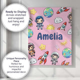 Personalised Name Cartoon Space Rockets Sun Custom  Bespoke Interior Contemporary Canvas Wall Art Print Decor Picture Ready to Hang