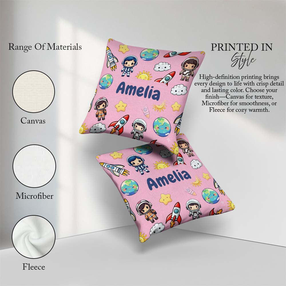 Custom Name Cartoon Space Rockets Sun Earth Clouds Seamless Soft Square Filled Cushion Throw Pillow Sofa Bed Home Decor Zip Washable UK Made