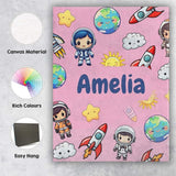 Personalised Name Cartoon Space Rockets Sun Custom  Bespoke Interior Contemporary Canvas Wall Art Print Decor Picture Ready to Hang