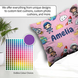 Custom Name Cartoon Space Rockets Sun Earth Clouds Seamless Soft Square Filled Cushion Throw Pillow Sofa Bed Home Decor Zip Washable UK Made