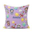 Custom Name Cartoon Space Rocket Sun Earth Clouds Stars Seamless Square Filled Cushion Throw Pillow Sofa Bed Home Decor Zip Washable UK Made