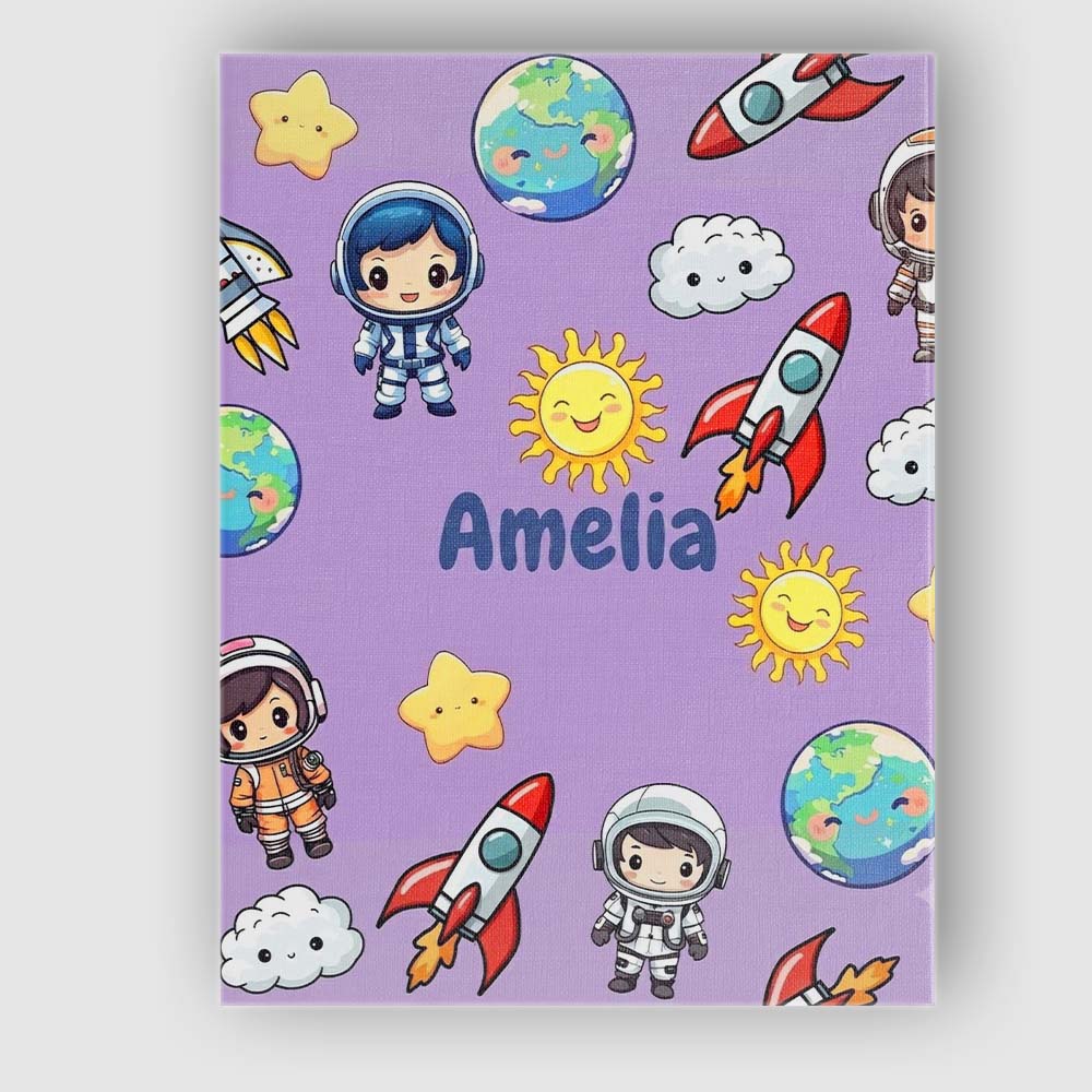Personalised Name Cute Cartoon Space Rocket Custom  Bespoke Interior Contemporary Canvas Wall Art Print Decor Picture Ready to Hang
