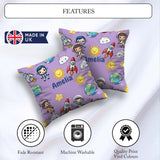 Custom Name Cartoon Space Rocket Sun Earth Clouds Stars Seamless Square Filled Cushion Throw Pillow Sofa Bed Home Decor Zip Washable UK Made