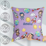 Custom Name Cartoon Space Rocket Sun Earth Clouds Stars Seamless Square Filled Cushion Throw Pillow Sofa Bed Home Decor Zip Washable UK Made