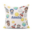Custom Name Cartoon Space Rocket Sun Earth Cloud Star Light Grey Square Filled Cushion Throw Pillow Sofa Bed Home Decor Zip Washable UK Made