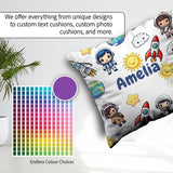 Custom Name Cartoon Space Rocket Sun Earth Cloud Star Light Grey Square Filled Cushion Throw Pillow Sofa Bed Home Decor Zip Washable UK Made