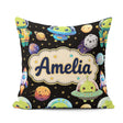 Custom Name Space Alien UFO Planets Meteors Stars Seamless Black Square Filled Cushion Throw Pillow Sofa Bed Home Decor Zip Washable UK Made