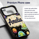 Space Astronaut Alien UFO Planets Meteors Stars Custom Name Protective Phone Case Mobile Cover Durable Everyday Smartphone Shock Resistant