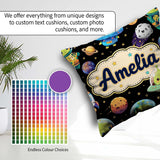 Custom Name Space Alien UFO Planets Meteors Stars Seamless Black Square Filled Cushion Throw Pillow Sofa Bed Home Decor Zip Washable UK Made