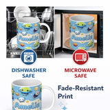 Personalized Custom Name Space Astronaut Alien UFO Planets Meteors Stars Seamless Blue 11oz Ceramic Coffee Tea Mug White Large Handle