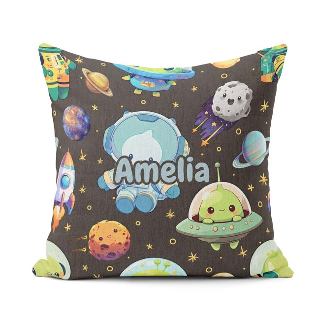 Custom Name Space Astronaut Alien UFO Meteor Stars Seamless Dark Square Filled Cushion Throw Pillow Sofa Bed Home Decor Zip Washable UK Made