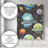 Personalised Name Space Astronaut Alien UFO Custom  Bespoke Interior Contemporary Canvas Wall Art Print Decor Picture Ready to Hang