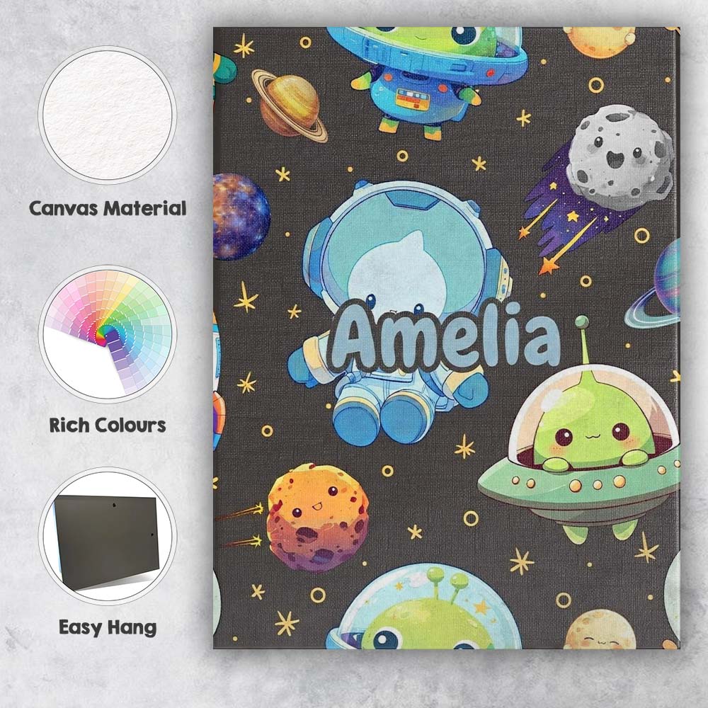 Personalised Name Space Astronaut Alien UFO Custom  Bespoke Interior Contemporary Canvas Wall Art Print Decor Picture Ready to Hang