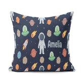 Custom Name Space Astronaut Alien UFO Planets Meteors Stars Navy Square Filled Cushion Throw Pillow Sofa Bed Home Decor Zip Washable UK Made