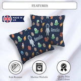 Custom Name Space Astronaut Alien UFO Planets Meteors Stars Navy Square Filled Cushion Throw Pillow Sofa Bed Home Decor Zip Washable UK Made