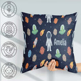 Custom Name Space Astronaut Alien UFO Planets Meteors Stars Navy Square Filled Cushion Throw Pillow Sofa Bed Home Decor Zip Washable UK Made
