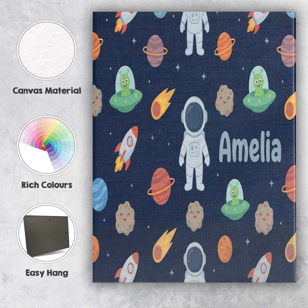 Personalised Name Space Astronaut Alien UFO Custom  Bespoke Interior Contemporary Canvas Wall Art Print Decor Picture Ready to Hang